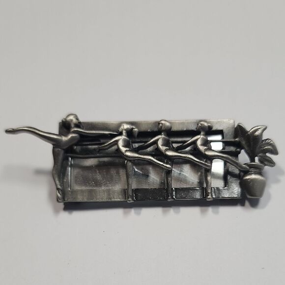 DANECRAFT Ballerinas in Front of Mirror Silver Vintage Pin Brooch - Picture 1 of 5